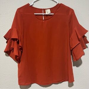 Japna Top Women's Small Orange Layered Sleeve Scoop Neck